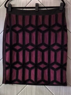 Cato L Burgundy Faux Suede With Black Crochet Detail Skirt Romantic Boho